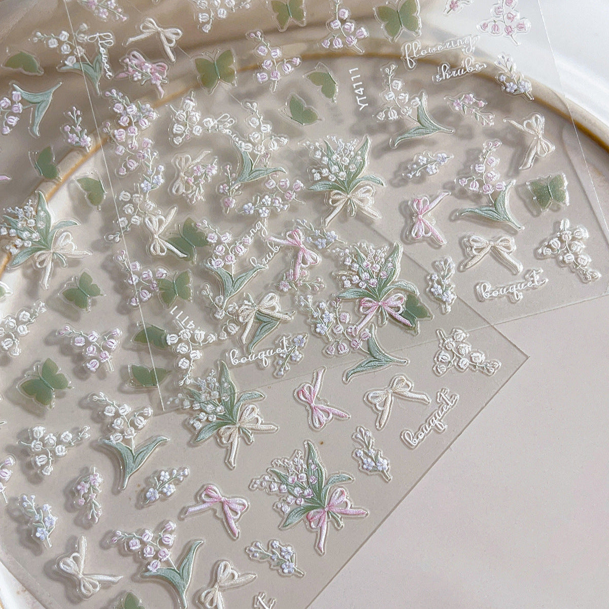 MoeMolly Embossed Flower Nail Art Stickers-Lily of the valley