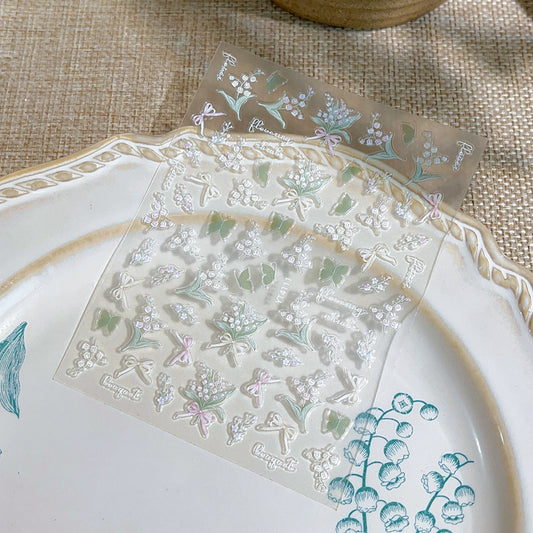 MoeMolly Embossed Flower Nail Art Stickers-Lily of the valley