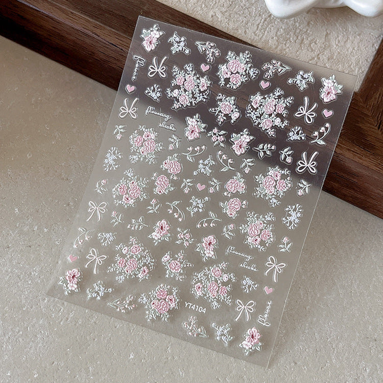 MoeMolly Embossed Flower Nail Art Stickers-Multiflora