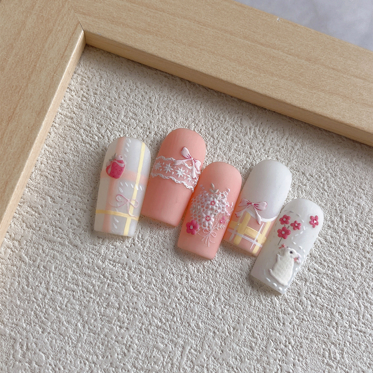 MoeMolly Embossed Flower Nail Art Stickers-Strawberry Bunny
