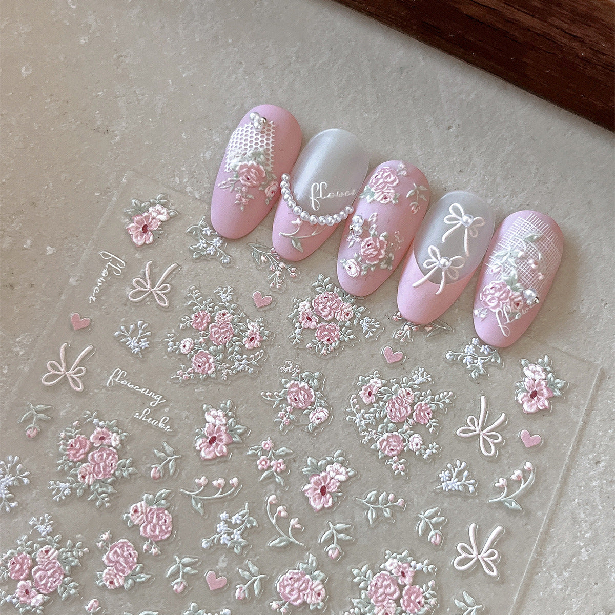 MoeMolly Embossed Flower Nail Art Stickers-Multiflora