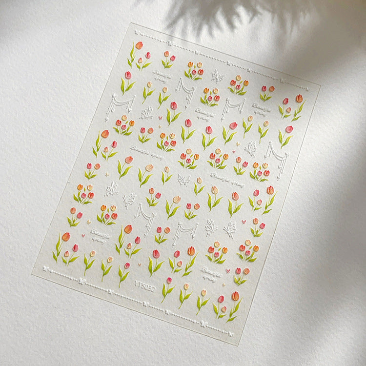 MoeMolly Embossed Flower Nail Art Stickers-Tulips