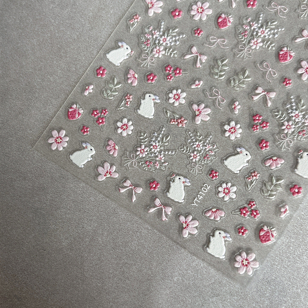 MoeMolly Embossed Flower Nail Art Stickers-Strawberry Bunny