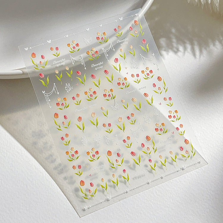 MoeMolly Embossed Flower Nail Art Stickers-Tulips