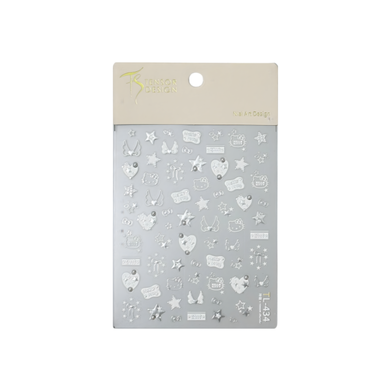 MoeMolly Sanrio Embossed 5D Nail Art Stickers-Silver Hello Kitty