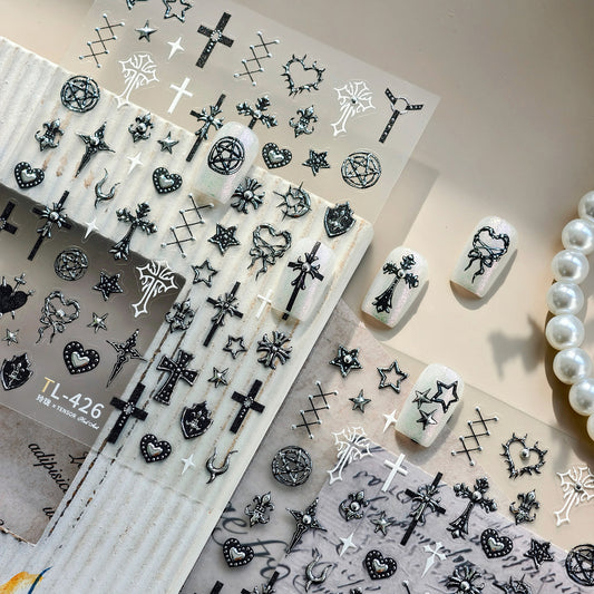 MoeMolly Embossed 5D Nail Art Stickers-Gothic Punk