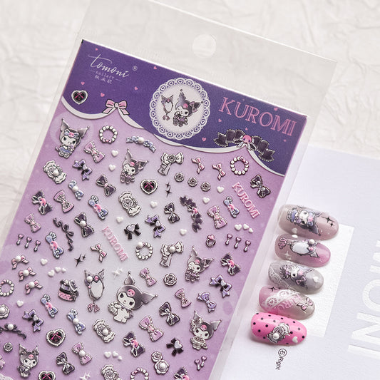 MoeMolly Sanrio Embossed 5D Nail Art Stickers-Kuromi